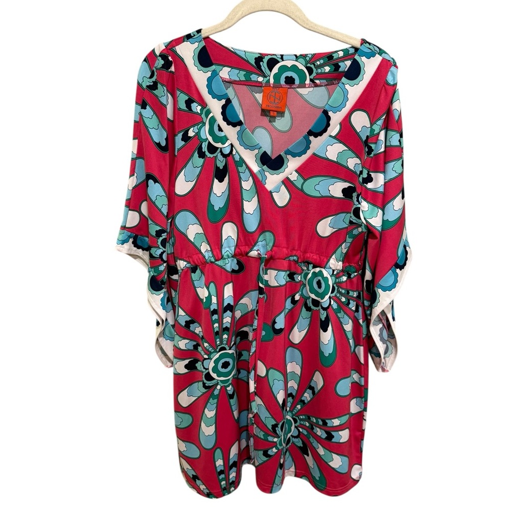 Tracy Negoshian Felicity Red and Blue Floral Mini Dress with Bell Sleeves